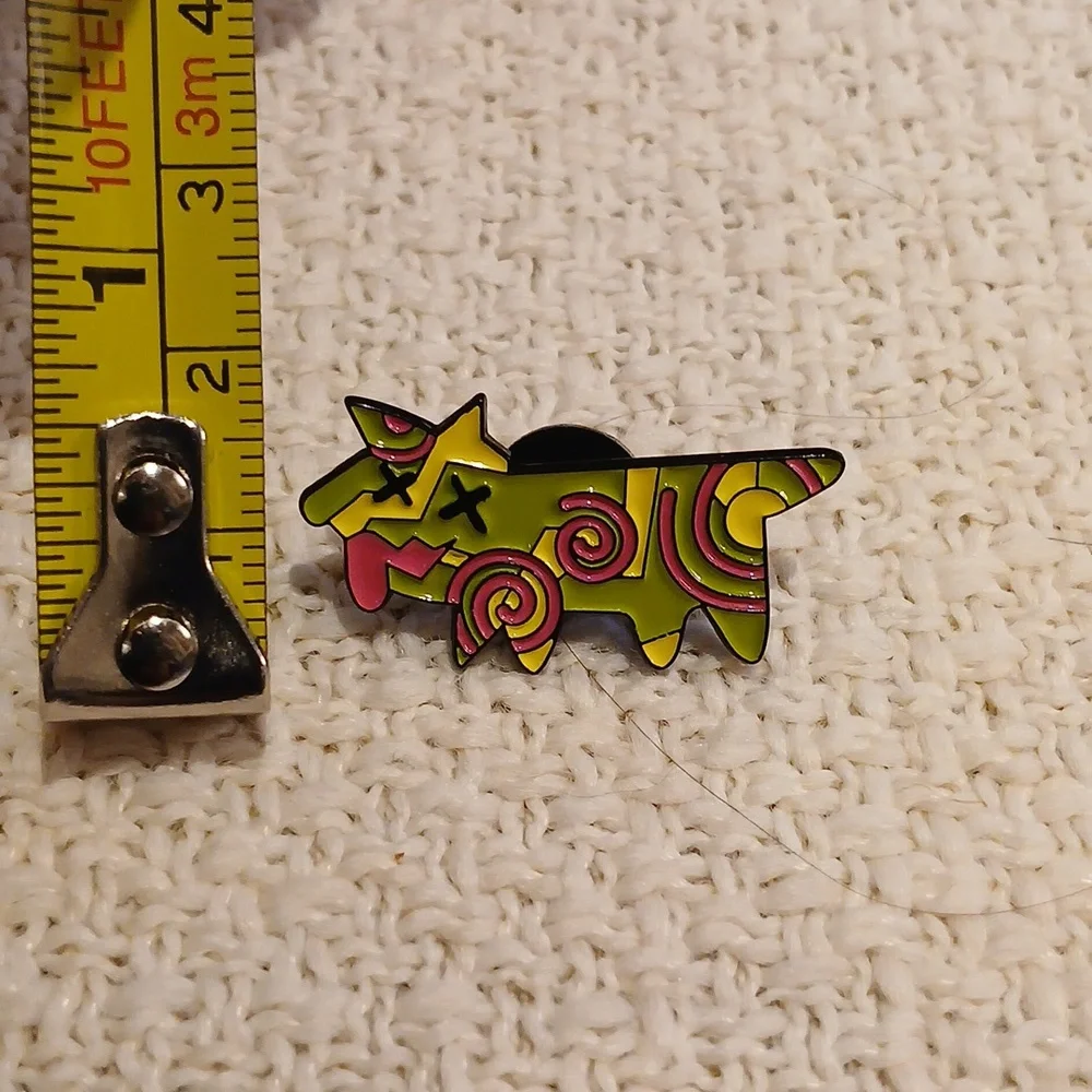 New Funky Pop Art Enamel 80's Dog Pin Green, Pink, & Yellow